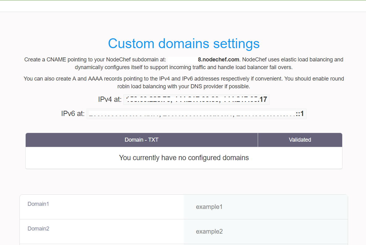 Configure custom domains TXT records - Nodechef