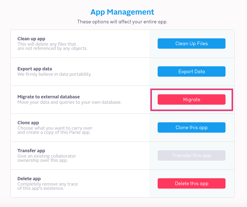 Parse dashboard migrate data