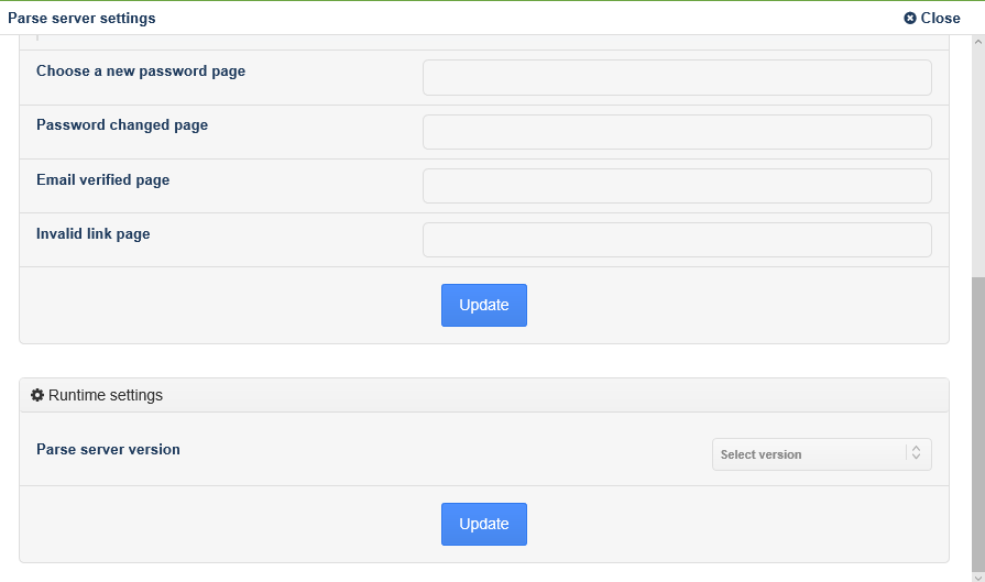 Parse Server version selector