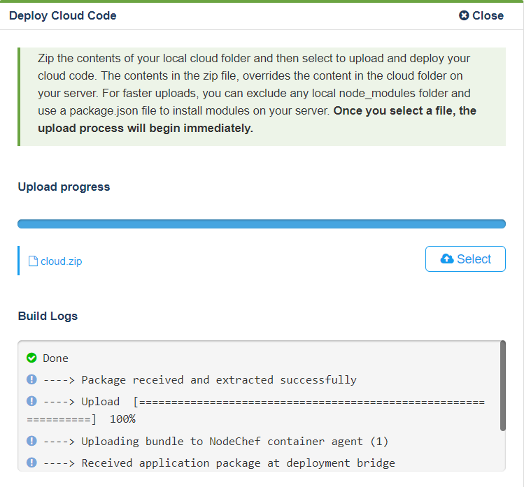 Upload cloud code