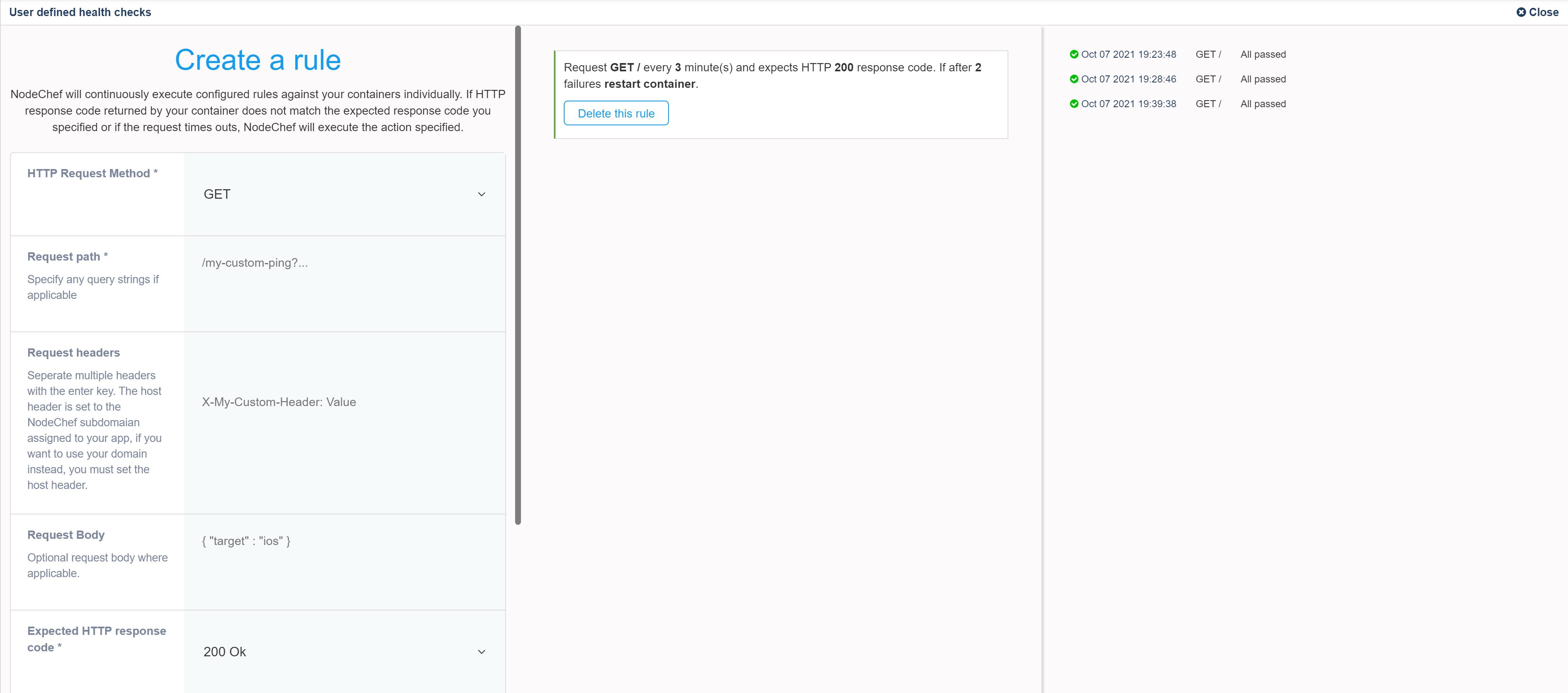 NodeChef health check rules