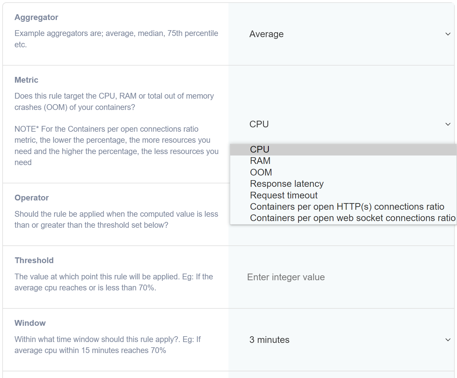 NodeChef container auto scaling rules