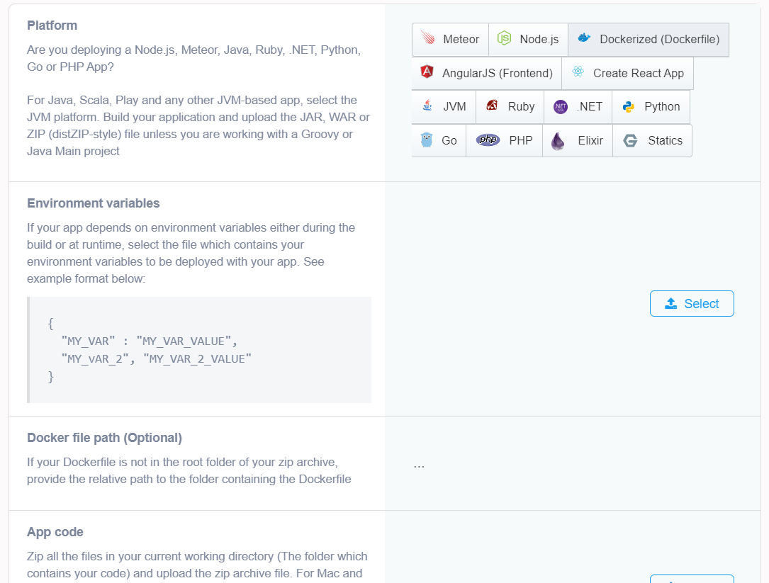Deploy by Uploading your the project folder of your dockerized app